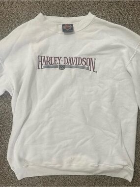 Vintage 90’s Harley-Davidson White Crewneck Sweatshirt with Script Logo